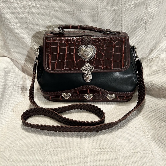 Western Inspired Brown and Black Crossbody Bag with Textured Leather - Picture 1 of 10